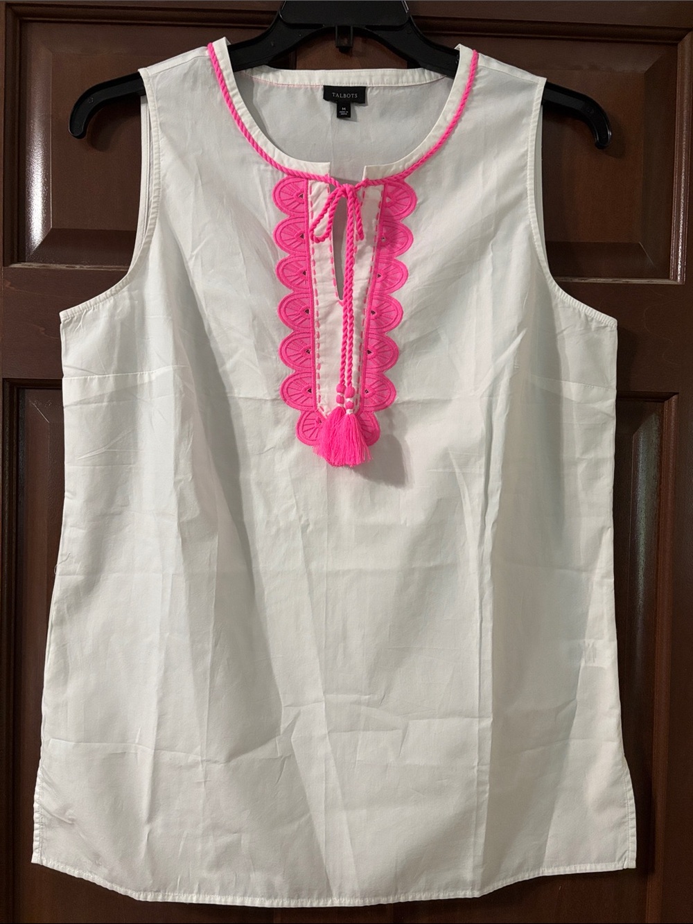 Talbots Tank Top Neon Pink Trim Sleeveless medium boho euro summer 100% cotton